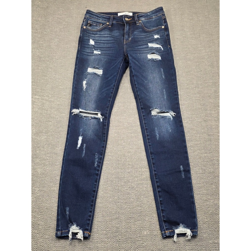 KanCan Womens Dark Wash Distressed Skinny Jeans KC5055KD Size 5/26 Stretch Denim
